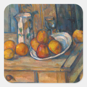 Paul Cezanne - Fortfarande livet med Mjölk Jug och Fyrkantigt Klistermärke