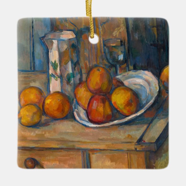 Paul Cezanne - Fortfarande livet med Mjölk Jug och Julgransprydnad Keramik (Framsida)