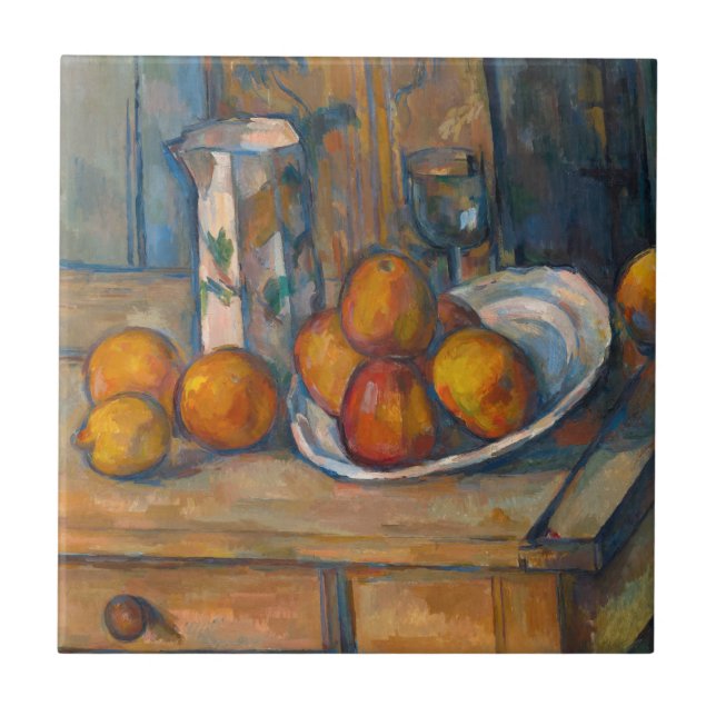 Paul Cezanne - Fortfarande livet med Mjölk Jug och Kakelplatta (Framsidan)