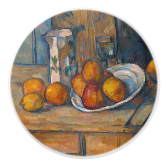 Paul Cezanne - Fortfarande livet med Mjölk Jug och Knopp (Framsidan)