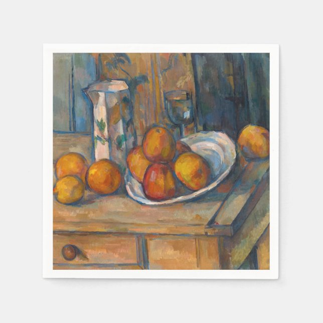 Paul Cezanne - Fortfarande livet med Mjölk Jug och Pappersservett (Framsidan)