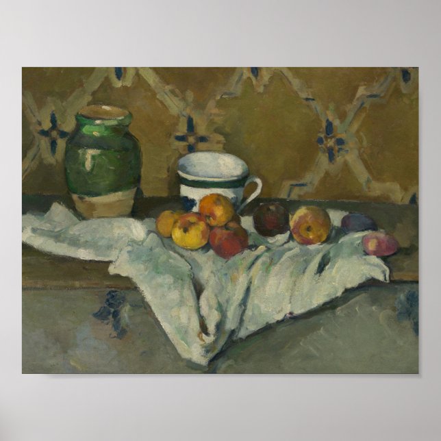 Paul Cezanne - Fortfarande med Burk, Kopp och Appl Poster (Framsidan)