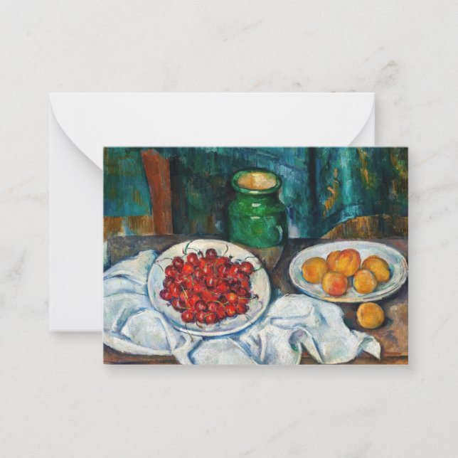 Paul Cezanne - Fortfarande med Cherries och Peachs Anteckningskort (Framsida)