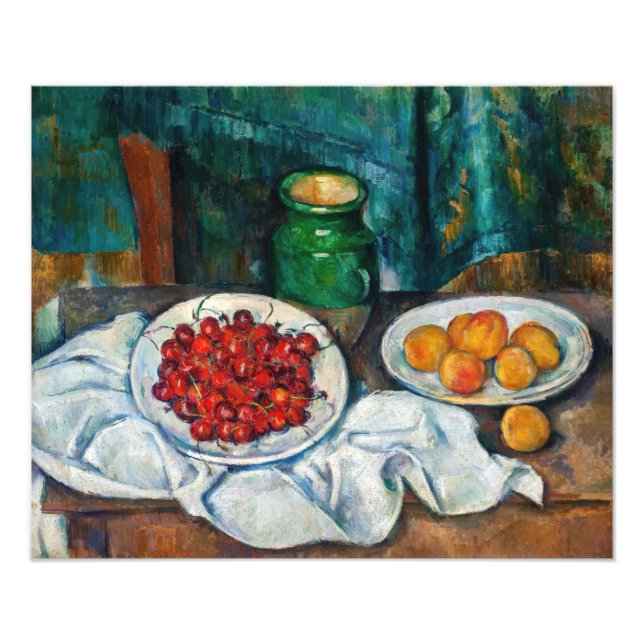 Paul Cezanne - Fortfarande med Cherries och Peachs Fototryck (Framsidan)