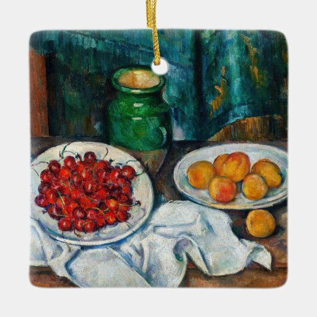 Paul Cezanne - Fortfarande med Cherries och Peachs Julgransprydnad Keramik (Framsida)