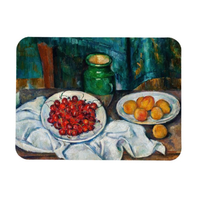 Paul Cezanne - Fortfarande med Cherries och Peachs Magnet (Horisontell)