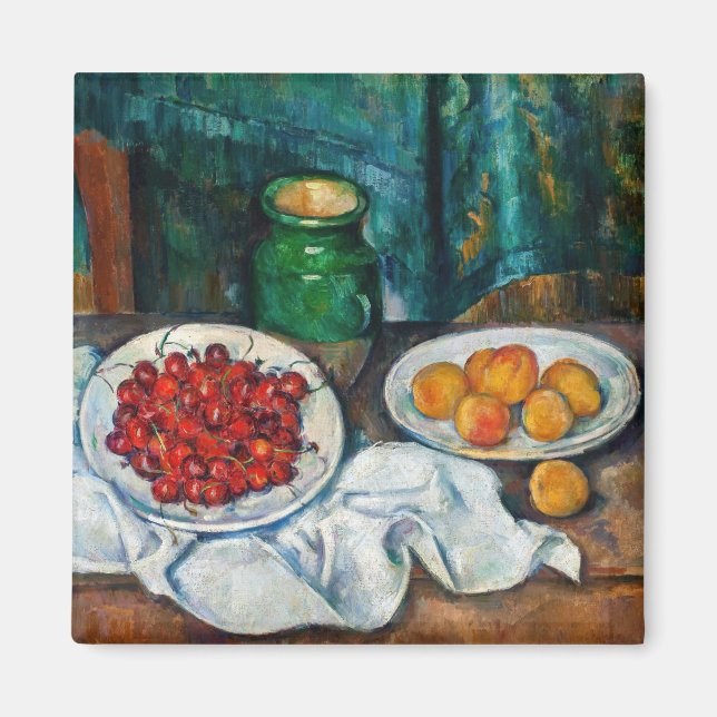 Paul Cezanne - Fortfarande med Cherries och Peachs Magnet (Framsidan)