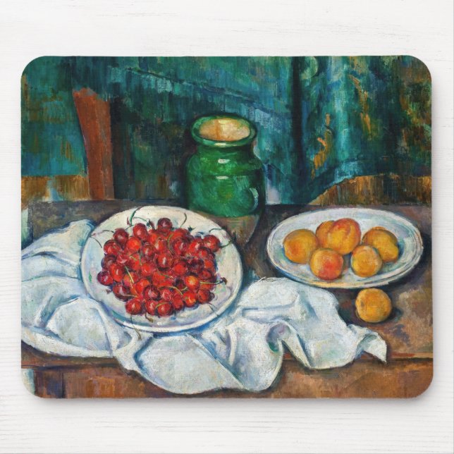 Paul Cezanne - Fortfarande med Cherries och Peachs Musmatta (Framsidan)