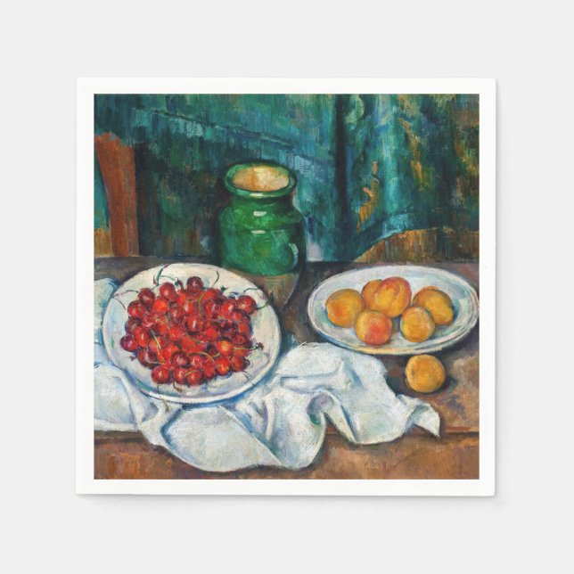 Paul Cezanne - Fortfarande med Cherries och Peachs Pappersservett (Framsidan)