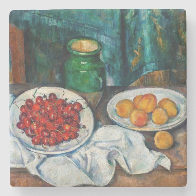 Paul Cezanne - Fortfarande med Cherries och Peachs Stenunderlägg (Framsidan)
