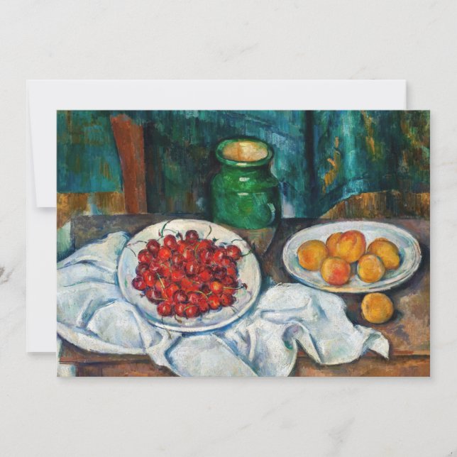Paul Cezanne - Fortfarande med Cherries och Peachs Tack Kort (Framsida)
