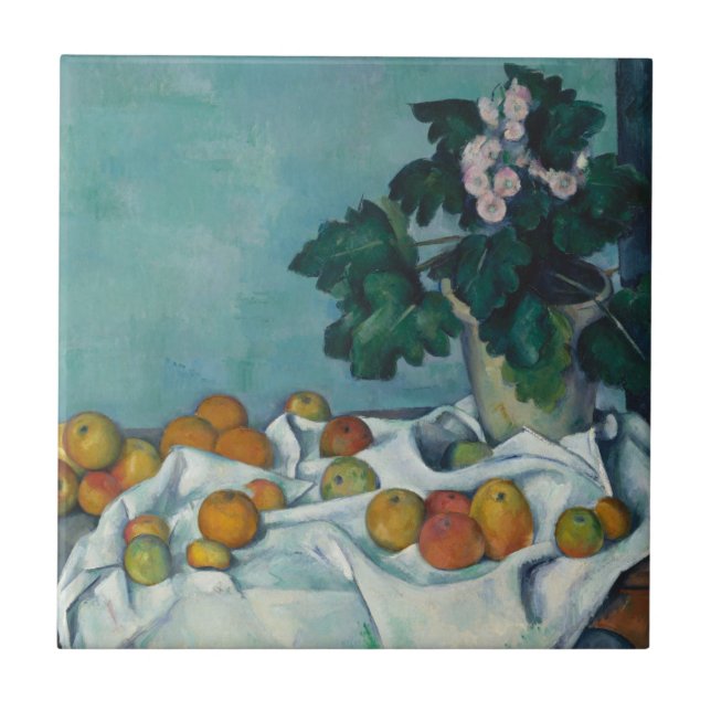 Paul Cezanne | Fortsatt liv med äpplen och en bit  Kakelplatta (Framsidan)
