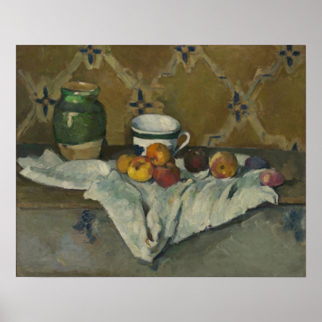 Paul Cezanne | Fortsatt liv med Burk, Kopp och äpp Poster (Framsidan)
