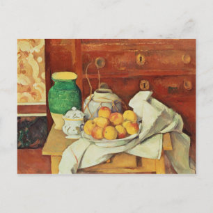 Paul Cezanne Fortsatt liv med en kasterväska. Vykort