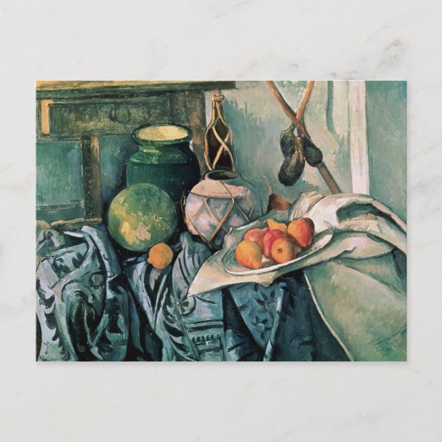 Paul Cezanne | Fortsatt liv med Pitcher och Auberg Vykort (Framsida)