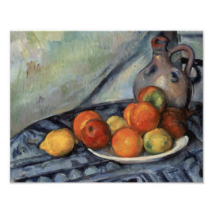 Paul Cezanne - frukt och en tillbringare på ett Fototryck