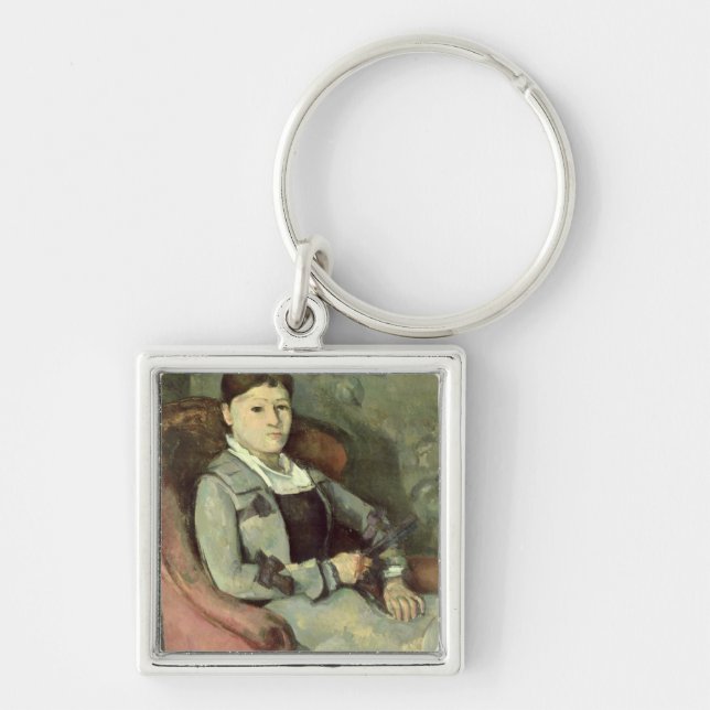 Paul Cezanne | konstnärens fru i en fåtölj, c Fyrkantig Silverfärgad Nyckelring (Framsidan)