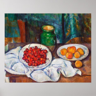 Paul Cezanne lever fortfarande med körsbär och per Poster