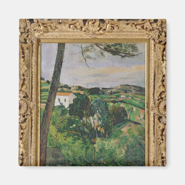 Paul Cezanne | Liggande med rött tak eller gräs Magnet (Framsidan)