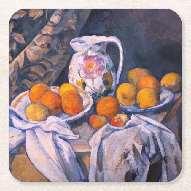 Paul Cezanne - Livet med en ridå Underlägg Papper Kvadrat (Framsidan)