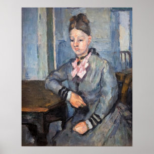 Paul Cezanne - Madame Cezanne lutande på ett bord Poster