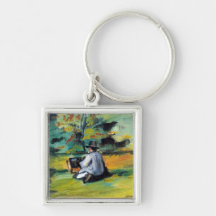 Paul Cezanne - målare på arbete Fyrkantig Silverfärgad Nyckelring