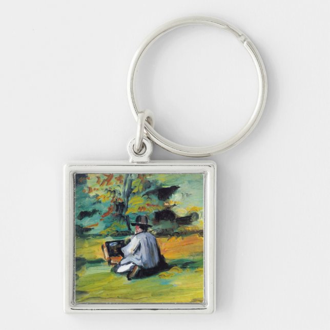 Paul Cezanne - målare på arbete Fyrkantig Silverfärgad Nyckelring (Framsidan)