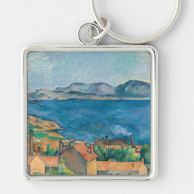 Paul Cezanne - Marseillebukten, Seen från Estaque Fyrkantig Silverfärgad Nyckelring (Framsidan)