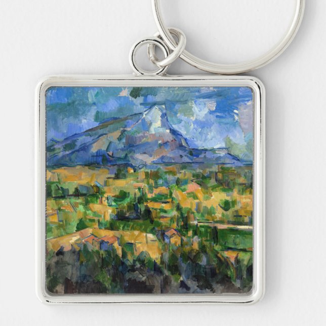 Paul Cezanne - Mont Sainte-Victoire Fyrkantig Silverfärgad Nyckelring (Framsidan)