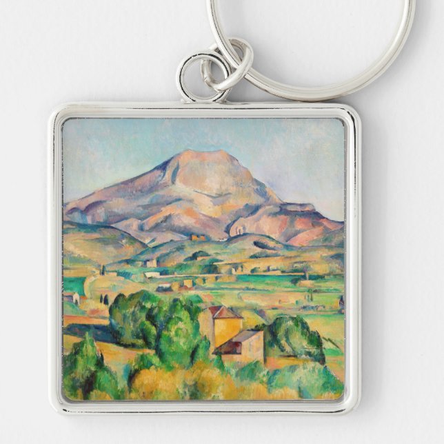 Paul Cezanne - Mont Sainte-Victoire Fyrkantig Silverfärgad Nyckelring (Framsidan)