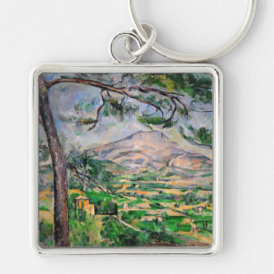 Paul Cezanne - Mont Sainte-Victoire och Large Gräs Fyrkantig Silverfärgad Nyckelring