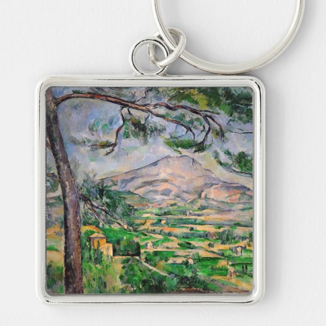 Paul Cezanne - Mont Sainte-Victoire och Large Gräs Fyrkantig Silverfärgad Nyckelring (Framsidan)