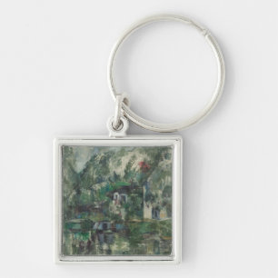 Paul Cezanne på vatten kant, C. 1890 (olje- Fyrkantig Silverfärgad Nyckelring