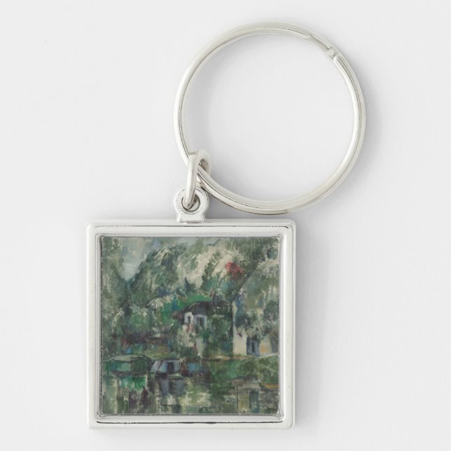 Paul Cezanne | på vatten kant, C. 1890 (olje- Fyrkantig Silverfärgad Nyckelring (Framsidan)