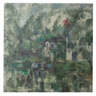 Paul Cezanne på vatten kant, C. 1890 (olje- Kakelplatta