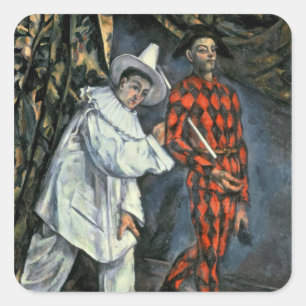 Paul Cezanne   Pierrot och Harlequin, 1888 Fyrkantigt Klistermärke