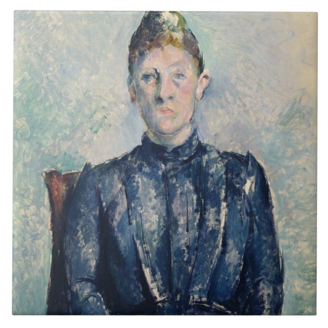 Paul Cezanne | porträtt av madamen Cezanne, c.1890 Kakelplatta (Framsidan)