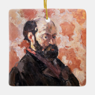 Paul Cezanne - Self-porträtt med rosa bakgrund Julgransprydnad Keramik