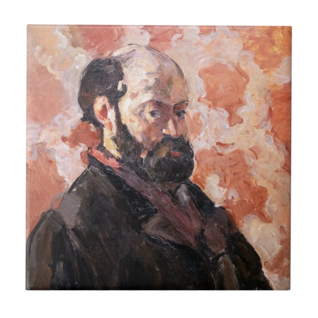 Paul Cezanne - Self-porträtt med rosa bakgrund Kakelplatta (Framsidan)