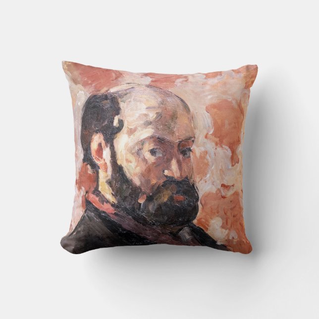 Paul Cezanne - Self-porträtt med rosa bakgrund Kudde (Framsida)