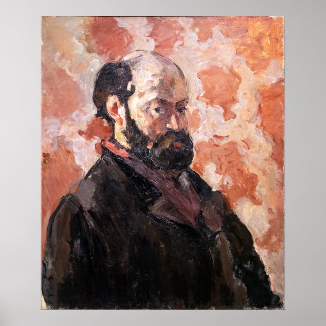 Paul Cezanne - Self-porträtt med rosa bakgrund Poster (Framsidan)