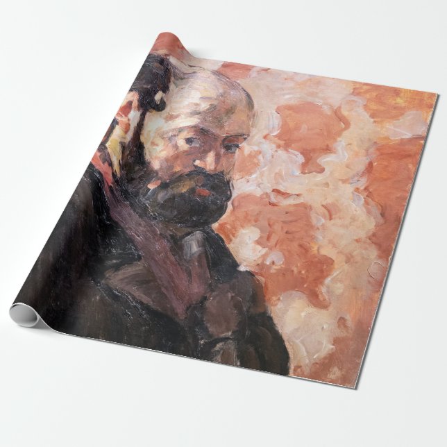 Paul Cezanne - Self-porträtt med rosa bakgrund Presentpapper (Utrullad)