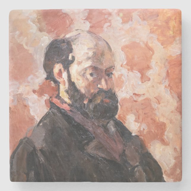 Paul Cezanne - Self-porträtt med rosa bakgrund Stenunderlägg (Framsidan)