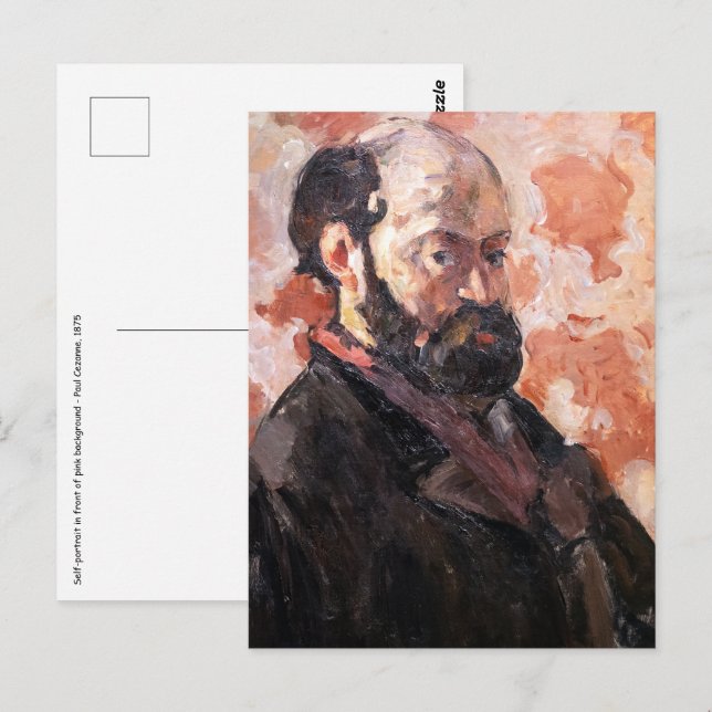 Paul Cezanne - Self-porträtt med rosa bakgrund Vykort (Fram/baksida)