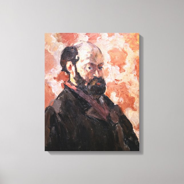 Paul Cezanne - Självporträtt med rosa bakgrund Canvastryck (Framsida)