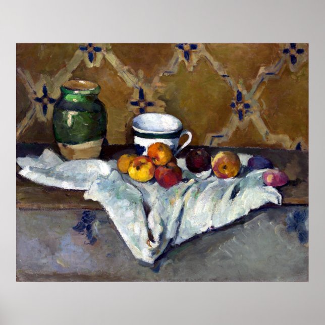 Paul Cezanne still Life med Burk, Kopp och äpplen Poster (Framsidan)