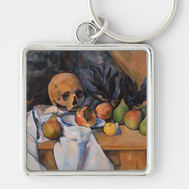 Paul Cezanne - still Life with Skull Fyrkantig Silverfärgad Nyckelring (Framsidan)