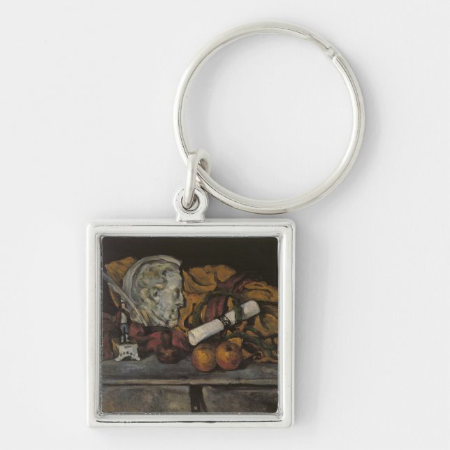 Paul Cezanne | stilleben av konstnärens Accessor Fyrkantig Silverfärgad Nyckelring (Framsidan)