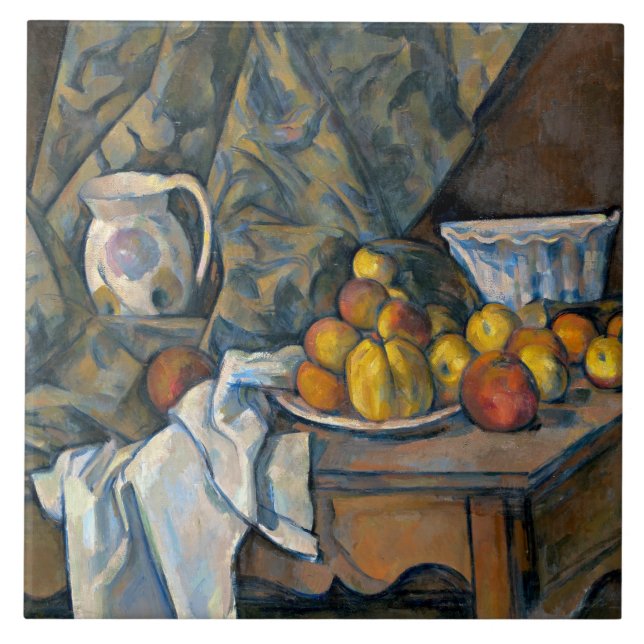 Paul Cezanne | stilleben med äpplen och persikor, Kakelplatta (Framsidan)