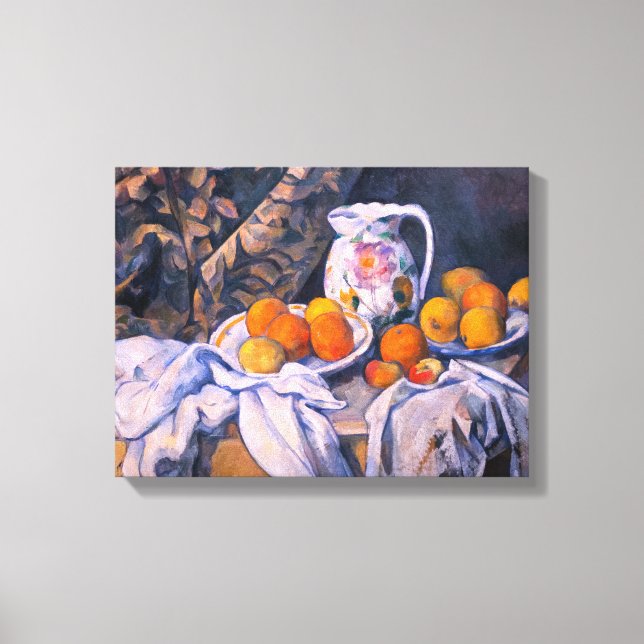 Paul Cezanne - Stilleben med en gardin Canvastryck (Framsida)